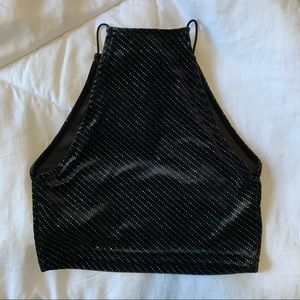 Sparkly Velvet High Neck Crop Top
